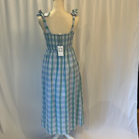 NWT THML Check Smocked Midi Dress size medium lt blue and green - Picture 11 of 15